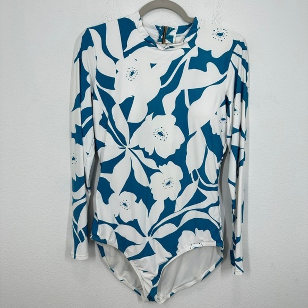 Anne Cole Long Sleeve Open Back One Piece Rash Guard Swimsuit‎ Size 14 Sporty